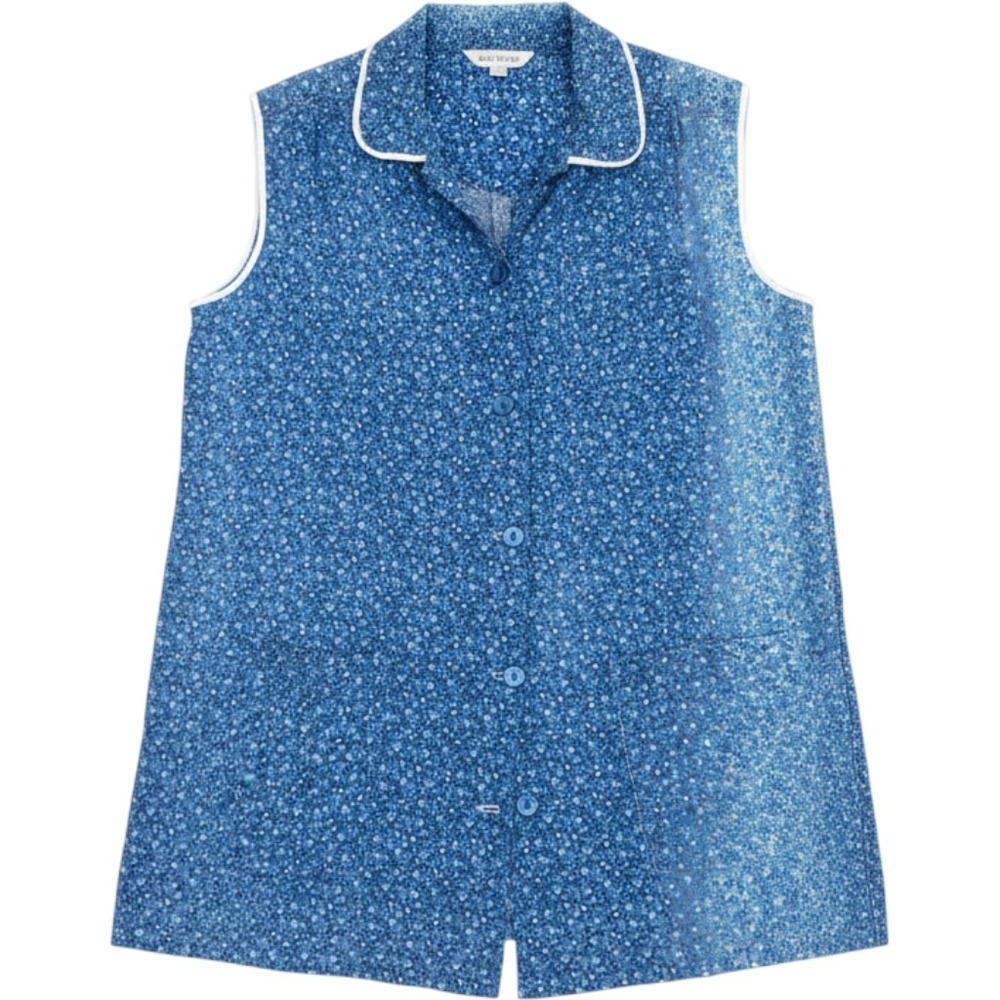 Vintage Floral Sleeveless Top Womens XL Blue Button Prairie Cottagecore Blouse